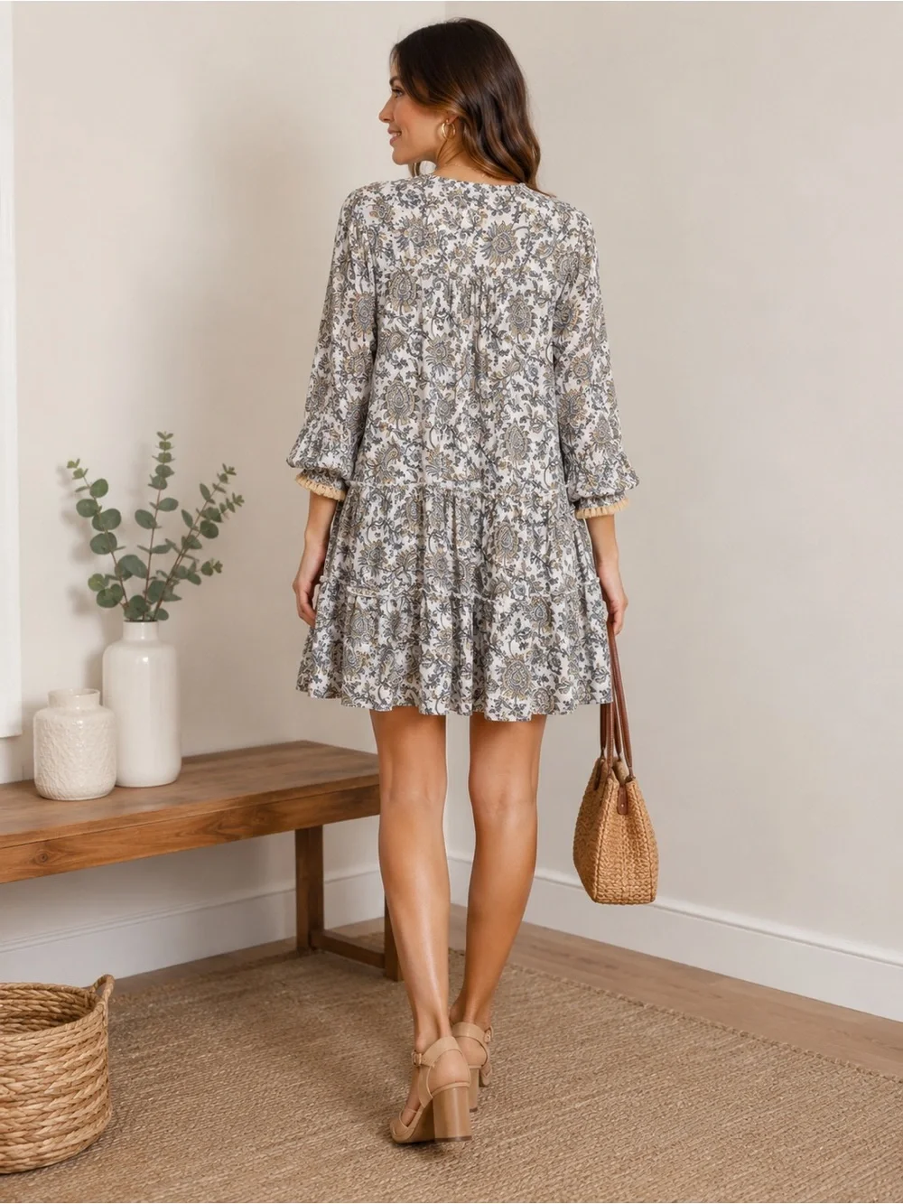 Lola Australia Boho Paisley Cotton Tiered Dress Size M - Picture 9 of 9